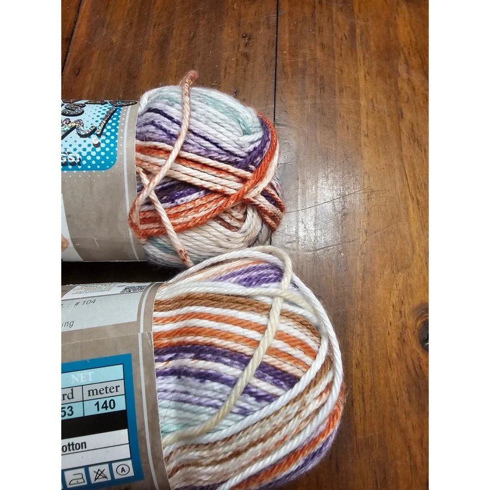Hobby Lobby I Love This Cotton Print Yarn 2 Skeins Variegated Purple Orange Teal